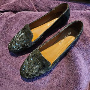 DJP Black Suede Beaded Flats - Dolin - 25th Anniv Collection